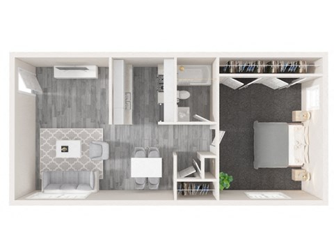 Floor plan for 1 bed, 1 bath, 750 sqft